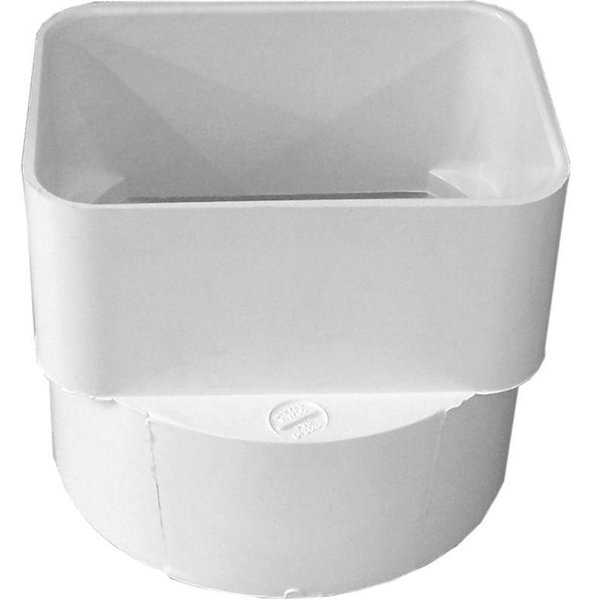 Genova CANPLAS Downspout Adapter, 3 x 4 in Connection, Hub, PVC, White 414434BC